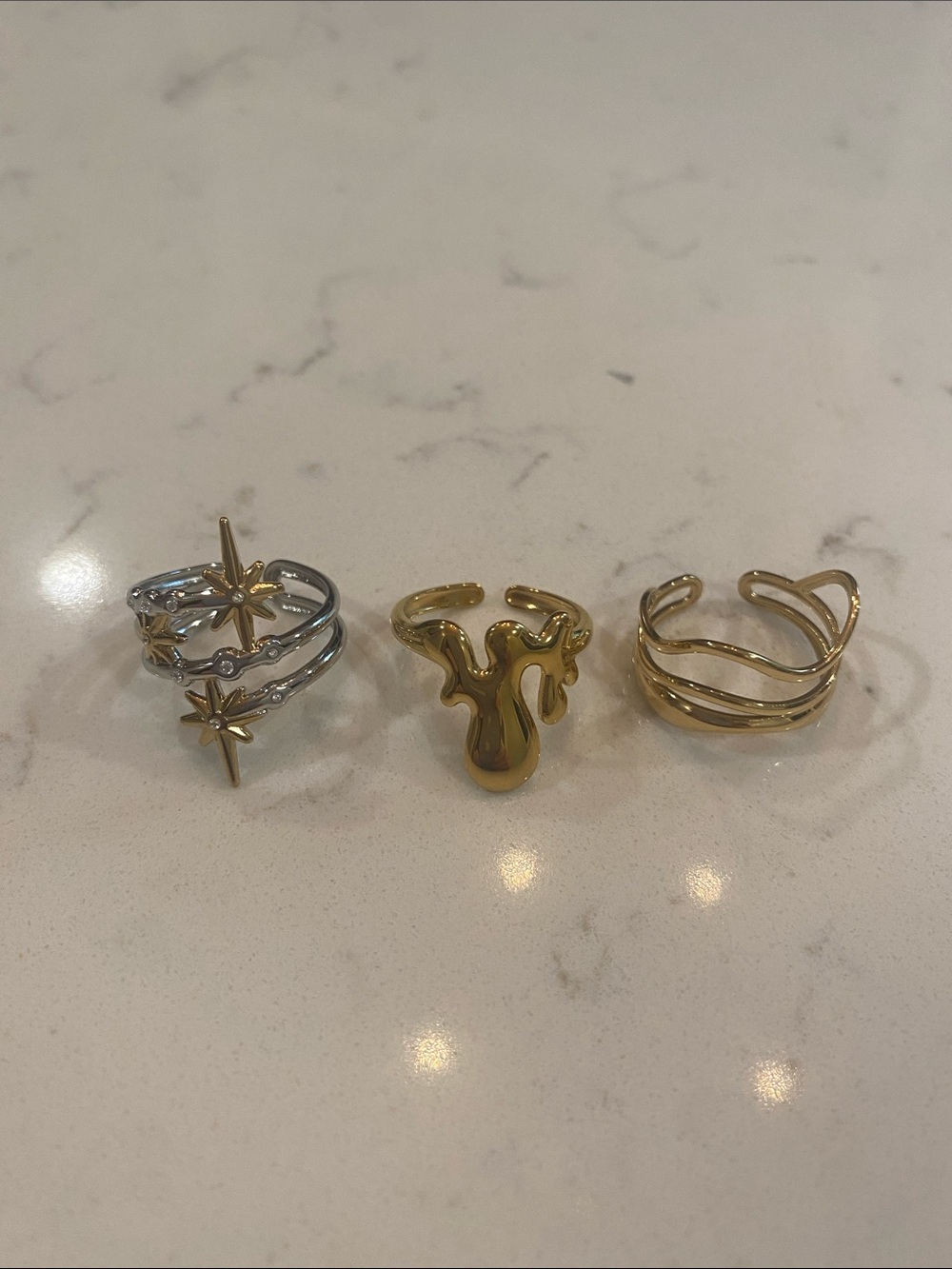 Mixed Metal Ring Set-Gold & Silver Adjustable Rings-Sterling Silver-Waterproof